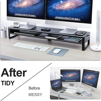 Vaydeer 2 Tiers Dual Monitor Stand USB 3.0 Aluminum Monitor Riser Strong & Sturdy Suitable for Computer,PC Monitor, Laptop, TV, Printer Metal Desk Organizer black