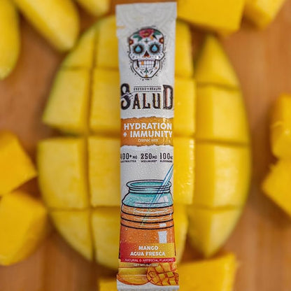 Salud 2-in-1 Hydration Packets + Immunity Electrolytes Powder, Mango - Agua Fresca Drink Mix, Elderberry, Dairy & Soy Free, Non-GMO, Gluten Free, Vegan, Low Calorie, 1g Sugar (15 Servings)