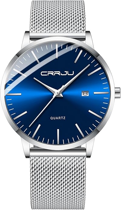 CRRJU Men's Minimalist Casual Luxury Auto Date Watches Fashion Business Japan Movement Quartz Waterproof Wristwatches for Men Stainsteel Steel Band Watch