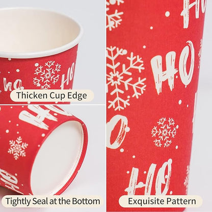 Christmas Cups - 9 oz Disposable Paper Coffee/Tea Cups, 10 Holiday Designs, 50 Pack Party Supplies for Hot and Cold Drinks