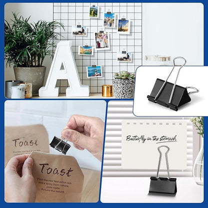 Eclirgan 1.2-Inch Medium Paper Clamp with Heavy-Duty/Rust-Resistant/Folding,96-Pack Thick Metal Binder Clip in 8 Boxes，Black Paper Clips Set for DIY/Crafts/File/Paperwork