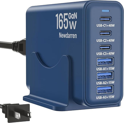iPhone 17 Charger USB C Fast Charger Block, 3 Type C Port Each 40W Charger for iPhone 17 16 15 Pro Max Plus, Galaxy, iPad, Tablet, Total 165W GaN 6 Port Wall Charging Station Hub Adapter Deepblue