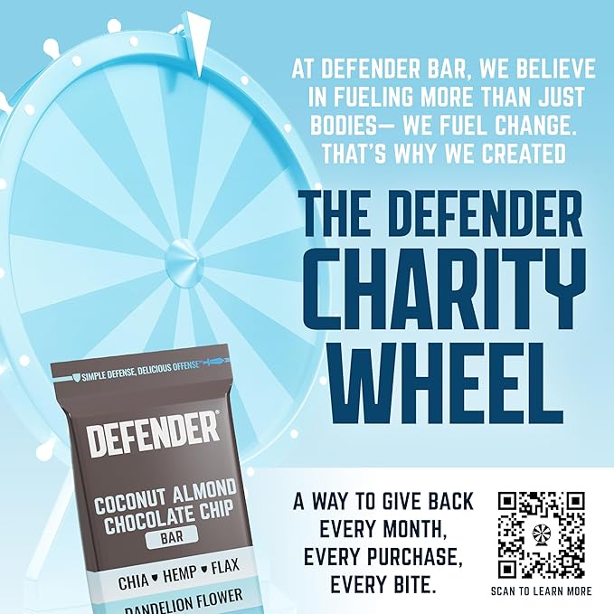 Defender Vegan Protein Bar, Coconut Almond Chocolate Chip, Plant Based Snack Breakfast Bars, Psyllium Husk, High Fiber, Non GMO, Kosher, No Stevia & Sugar Alcohols, 12 Bars, Holiday Gift Item, Stocking Stuffer