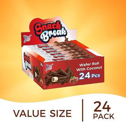 Snack Break Hazelnut Wafer Rolls, Rolled Wafer Cookies, Cocoa Coated Delicious Snack, Individually Wrapped, Crunchy Sticks for On-the-Go, Coffee, Tea, 24 Count (Pack of 3)