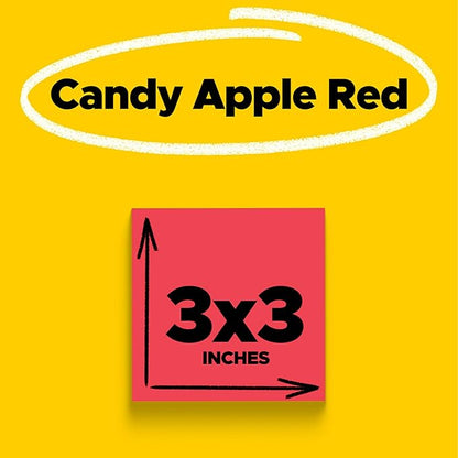 Post-it Super Sticky Notes, 5 Sticky Note Pads, 3 x 3 in, School Supplies, Office Products, Sticky Notes for Vertical Surfaces, Monitors, Walls and Windows, Candy Apple Red