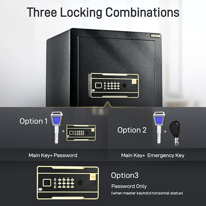 ADIMO Safe Box, 3.6 Cuft Large Heavy Duty Home Safe With Lockable Cabinet&Fireproof Waterproof Money Bag, Digital Keypad And Dual Key System, Big Money Box For Document Jewelry Collections Home Office