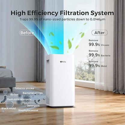 Airdog X3 Home Air Purifier with Washable Filter -TPA Technology - Up to 20X More Effective than HEPA, Smart Control,AQI Air Cleaner for Smoke, Allergies, Pet Dander, Odor Removal to 0.0146μm