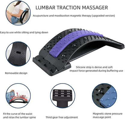 Lumbar Arc Shaped Traction Massager, Household Magnetic Therapy Back/Cervical/Lumbar Stretch Corrector, Back Relaxation&Pain Relief (Color : Black+Purple, Size : 38.5 * 16.8cm)