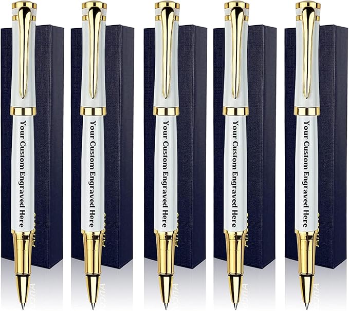 Ancolo Engraved Pens - Modern Roller Pens with 5 Free Personalized Lines, Ultra-Smooth Black Ink, Metal Body, Stylish Gift for Office Colleagues, Friends, Professor, Business