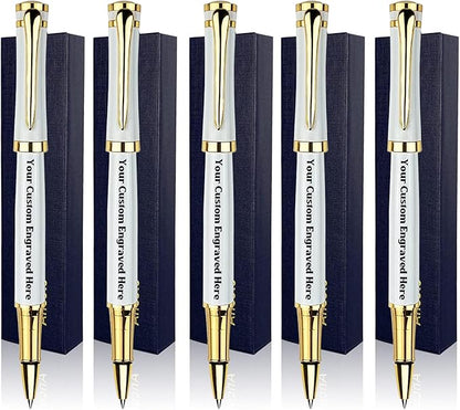 Ancolo Engraved Pens - Modern Roller Pens with 5 Free Personalized Lines, Ultra-Smooth Black Ink, Metal Body, Stylish Gift for Office Colleagues, Friends, Professor, Business