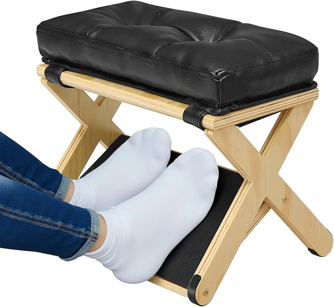 Foot Rest for Under Desk at Work, Wooden Under Desk Footrest with Non-Slip Rubber Stepping Surface, Ergonomic Foot Stools for Under Office Desk, Enhances Posture, Home Office Gaming (Pine)