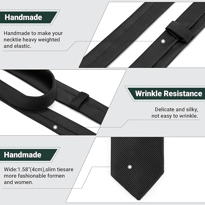 Skinny Ties Black Ties For Men and Women Solid Pure Color 1.58" (4CM) Plain Formal Slim Neckties