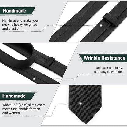 Skinny Ties Black Ties For Men and Women Solid Pure Color 1.58" (4CM) Plain Formal Slim Neckties