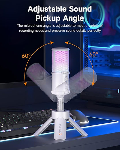COMICA Ejoy UNI S USB Gaming Microphone for PC, RGB Cardioid Condenser Mic with Tripod Stand, 48kHz/24bit, Noise Cancellation, Streaming Mic for Recording, Podcast, Twitch, Discord, Computer, PS5, PS4