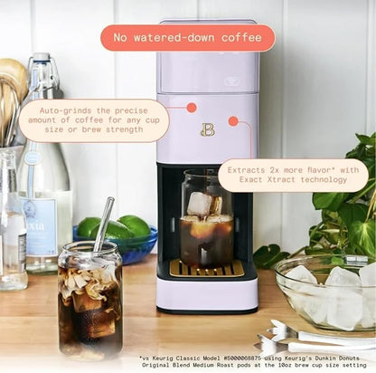 Beautiful Perfect Grind Programmable Single Serve Coffee Maker with Touch-activated Display, Programmable and Integrated Burr Grinder, 64oz Water Reservoir (Lavender)