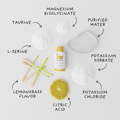 True Hydration Shots Lemonade Lemongrass Flavor – 12 Pack of 1.93 fl oz Shots – Electrolytes – Amino Acids – Zero Sugar – Zero Sodium – Vegan – Gluten-Free Hydration