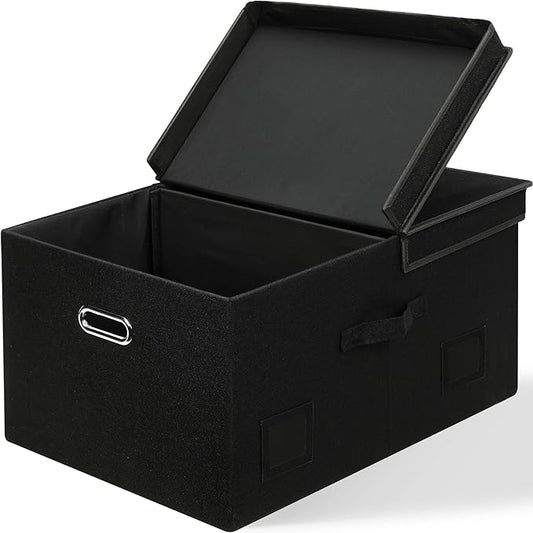 75 Quarts Extra Large Decorative Storage Bins with Lids, 1 Pack Black Collapsible Storage Bins with Lids, Stackable Storage Bins Decorative Box Storage With Lid Extra Large