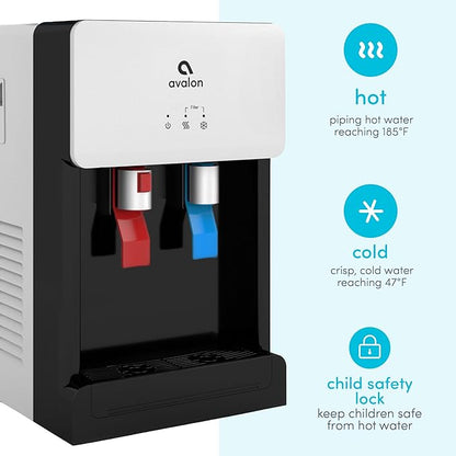 Avalon B8WHT Countertop Bottleless Water Cooler Dispenser - 2 Stage Water Filters and Installation Kit included, NSF Certified, UL Listed, White
