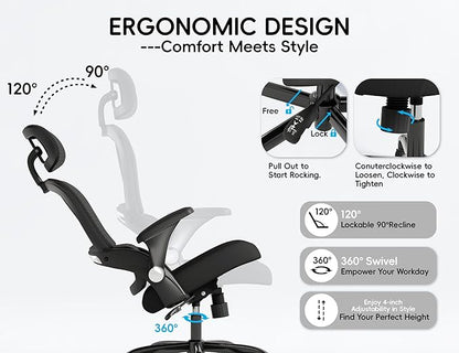 TRALT Office Chair - Ergonomic Office Chair with Back Support, Computer Chair - Home Office Desk Chair, 330 lbs Wide Seat Big and Tall Office Chairs with Headrest, Comfy Desk Chairs (Black)