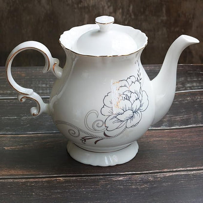 Jomop European Style Ceramic Flower Teapot Coffee Pot Water Pot Porcelain Gift Large 5.5 Cups (1, White)