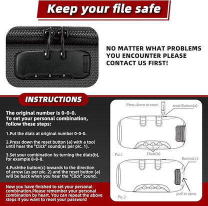 Fireproof Document Box Hard Case With Lock, Multi-Layer Fire Proof Water Resistant Safe Box File Organizer Bag With Small Money Bag for Important Documents Passport Certificates Laptop (Black)