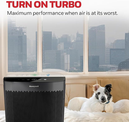 Honeywell Allergen Plus HEPA Air Purifier for Home Large Rooms up to 2400 Ft², Air Quality Monitor, Auto Mode, Reduces Allergens, Pollen, Pet Dander, Odors, Smoke, Black, HPA5300B