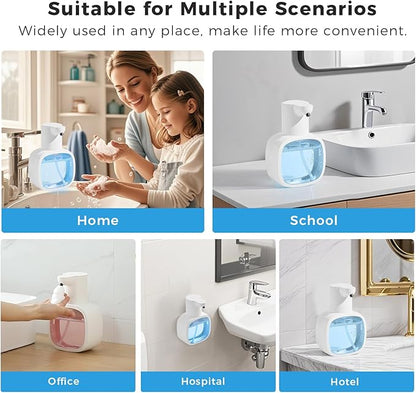 Automatic Foaming Soap Dispenser, 17oz/500ml Touchless Rechargeable with 4-Level Adjustable & IPX5 Waterproof - Level Display for Wall/Tabletop Use in Bathroom, Kitchen, White