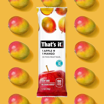 That's it. Apple + Mango 100% Natural Real Fruit Bar, Best High Fiber Vegan, Gluten Free Healthy Snack, Paleo for Children & Adults, Non GMO No Sugar Added, No Preservatives Energy Food (12 Pack)