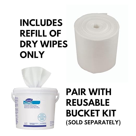 Diversey 5831874 EasyWipe Disposable Wiping System, DRY wipes - Use with Your Choice Disinfectant, 125 Large 12x10.5-Inch Wipes, 1-Refill Bag (Pack of 6)