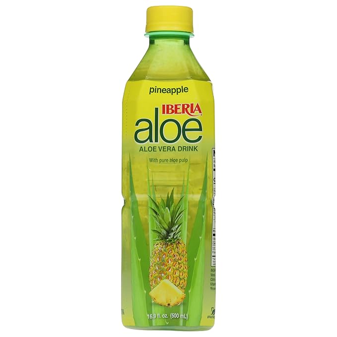 Iberia Aloe Vera Juice Drink with Pure Aloe Pulp, Pineapple, 16.9 Fl Oz (Pack of 8)