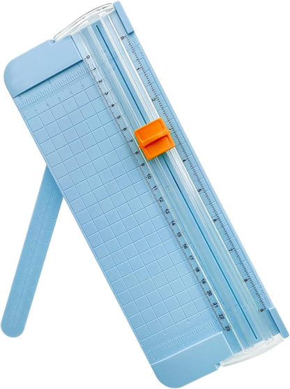 Paper Cutter, A4 Paper Trimmer with Security Safeguard & Side Ruler Portable Straight Edge Cutter for Scrapbooking Craft Paper, Photos, Label, Cardstock (Blue)