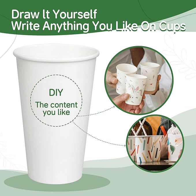 100 Pack of 12 oz Disposable White Paper Coffee Cups - Suitable for Party, Picnic, Travel and Events