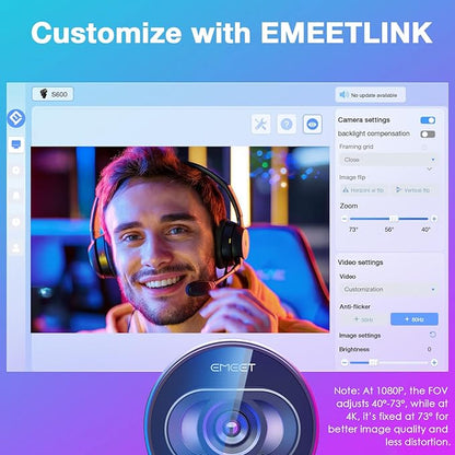 EMEET S600 4K Webcam with Tripod for Streaming - Sony 1/2.5'' Sensor, PDAF Autofocus, 1080P@60FPS, 2 Noise Reduction Mics, Built-in Privacy Cover, 73° FOV, Streaming Webcam for Product/Game/Beauty