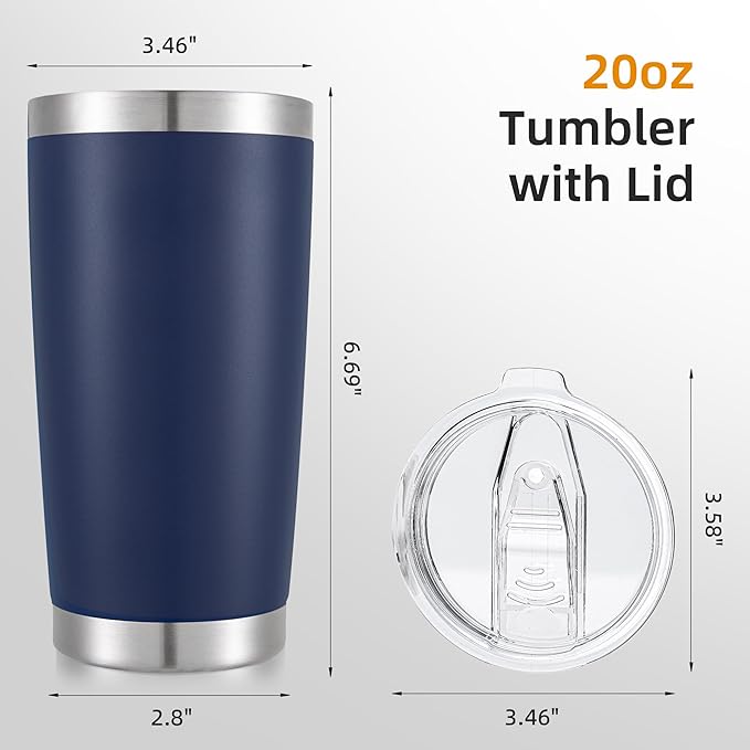 20 oz Tumbler with Lid Stainless Steel Insulated Tumblers Double Wall Vacuum Coffee Mug Powder Coated Tumbler Cups for Cold and Hot Drinks, Navy, 1 pack