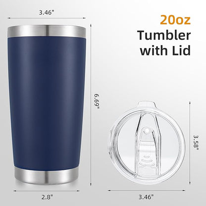 20 oz Tumbler with Lid Stainless Steel Insulated Tumblers Double Wall Vacuum Coffee Mug Powder Coated Tumbler Cups for Cold and Hot Drinks, Navy, 1 pack