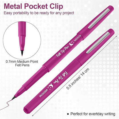 36 Pcs Felt Tip Pens 0.7mm Medium Point Colored Felt Tip Pens for Journaling Planner Writing Note-taking Art Office and School Supplies(Pink)