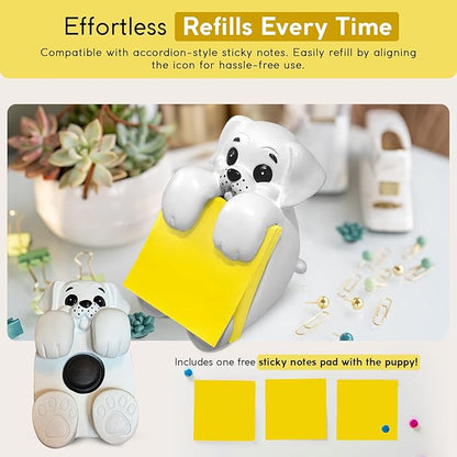 Resin Made Cute Sticky Note Holder for Desk | Happy Dog Face Pop Up Post it Note Dispenser | Pop Up Sticky Notes Dispenser for Office Holds 3" x 3" Notes for School, Office Desk Supplies