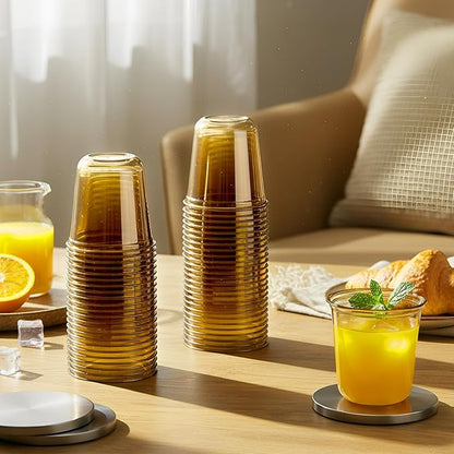 Disposable Stemless Glasses 12oz Crystal Plastic Wine Glasses Clear Classic Pet Cup for Meeting Weddings Birthdays Cocktail Christmas Party Supplies(Gold,100 Pcs)