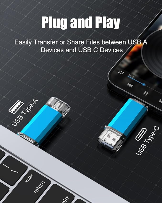 KOOTION USB C Flash Drive 32GB 2 in 1 OTG USB 3.0/Type C Thumb Drive Dual Drive USB C Memory Stick for Smartphone Laptop Tablet PC, Blue