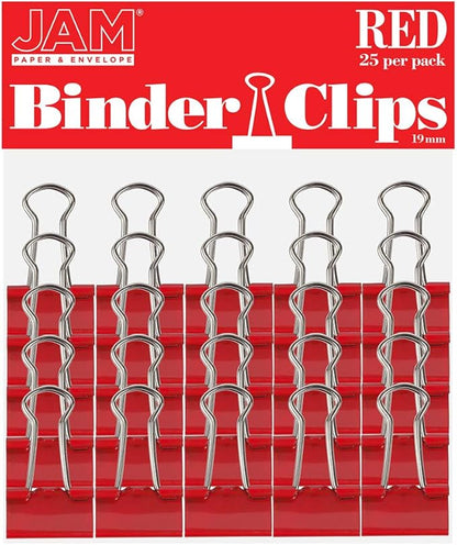 JAM PAPER Colorful Binder Clips - Small - 3/4 Inch (19 mm) - Red Binderclips - 25/Pack