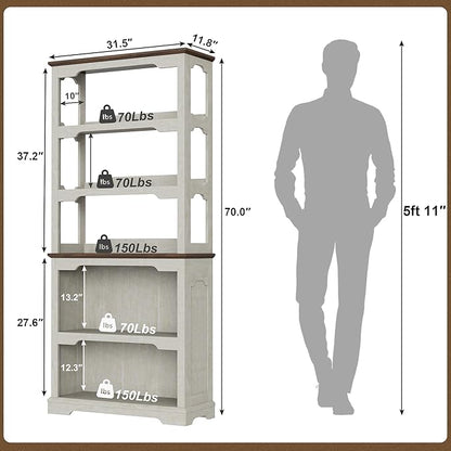 Tall Bookcase, 70 inch Height, 5-Tier Open Storage Shelf, 31.5 in Wide Standing Bookshelves for Home, Office, Bedroom, School, Library, 31.5W * 11.81D *70H (White Espresso, Hollowed Shelf)