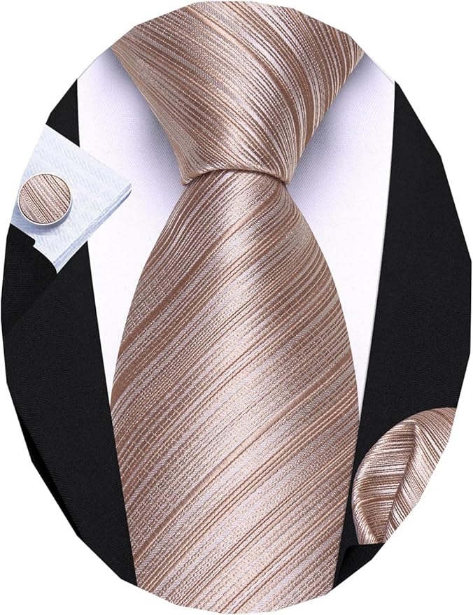 Barry.Wang Tie Sets for Men Silk Solid Necktie Stain Ties Handkerchief Pocket Square Cufflinks Wedding Business Dyed