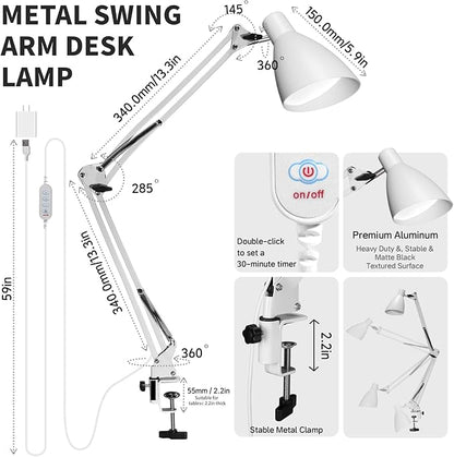 LED Desk Lamp with Clamp, 32" Classic Swing Arm Architect Desk Lamp 5 Color Modes 10 Brightness Level, Home Office Task Lamps Adjustable Gooseneck Clip-on Table Light for Reading, Home Working, Study