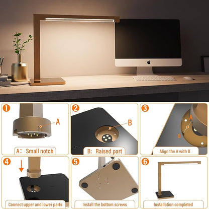 Aluminum LED Desk Lamp with Charging Station, Large 15W Table Lamp with Type-C Ports & 4 Color Temperature Modes(3000K-6000K), Dimmable Desk Light for Home Office,Bedroom (Includes Adapter)