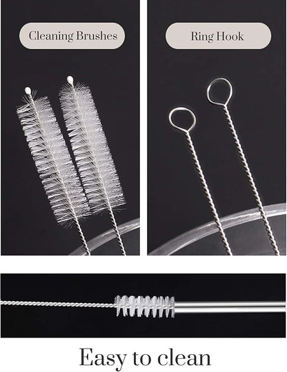 Set of 4 Reusable Metal Straws, 10.5'' Long Stainless Steel Straw with Cleaning Brushes and Case, Drinking for 30 oz and 20 oz Tumblers.