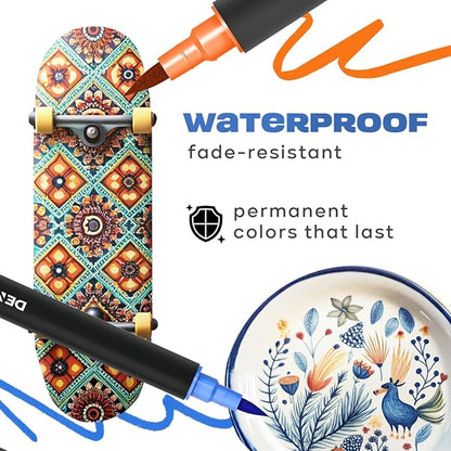 Acrylic paint pens create art – Dual Brush Tip Acrylic Markers Set, Waterproof Quick-Drying Ink for Rock Painting, Glass, Wood, Fabric (36)