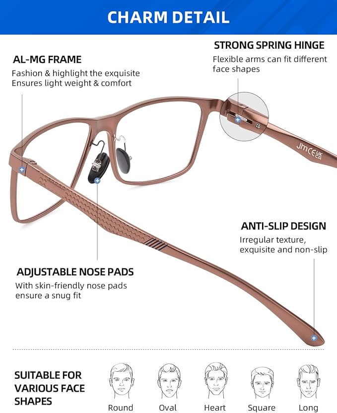 JM Al-Mg Metal Blue Light Blocking Glasses Men Women Anti Blue-Light Computer Glasses, Relieve Eyestrain and Eye Protection