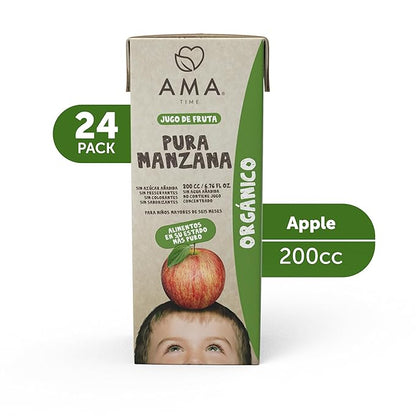 AMA TIME Organic Apple Juice Boxes for Kids – 24 Pack, 6.76 fl oz Each | With Vitamins A & C, USDA Organic, No Added Sugar, Gluten-Free | Perfect for School Lunch, Travel, or Snacks