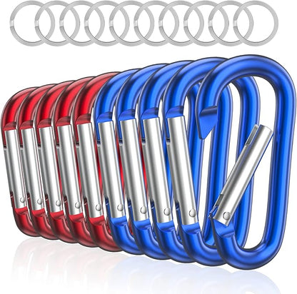 sprookber 3" Aluminum Carabiner D Ring, Caribeener Clips, Spring Snap Hook for Keychain Clip, Set of 10