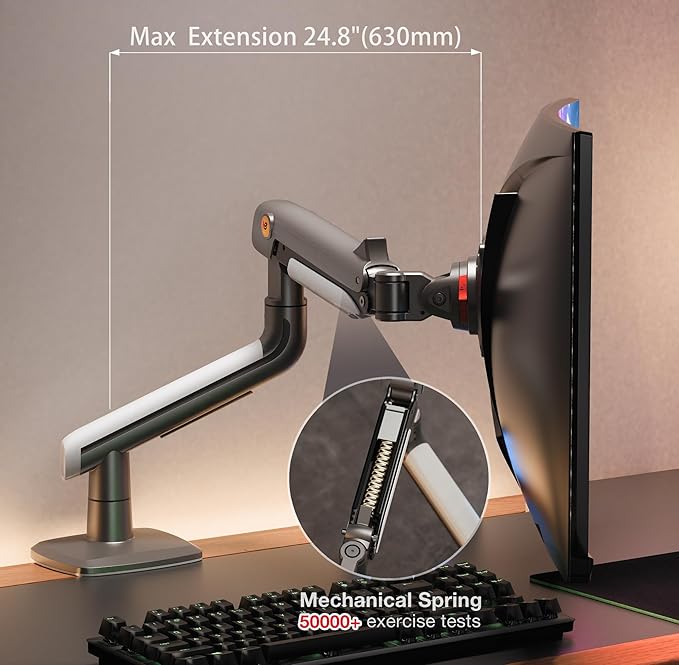 Gaming Monitor Arm for Flat/Ultrawide/Curved Monitors 27'' to 50 inch, Heavy Duty Monitor Mount Load up to 18 kg, VESA 75/100 mm J5